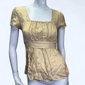 Y2K Express satin leopard jacquard gold top